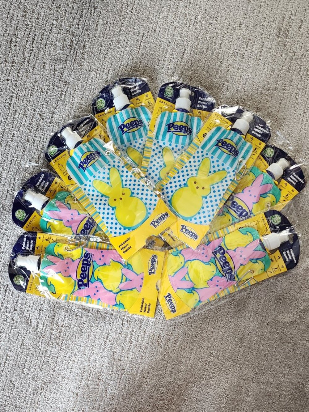 Peeps foldable, reusable water bottles, lot of 8 with carabiners, NEW! 2 designs